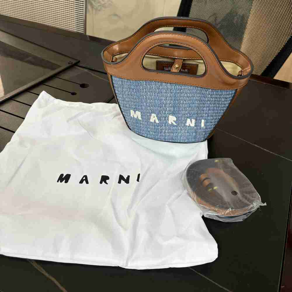 Marni Blue Raffia Brown‑Leather Trim Crossbody bags